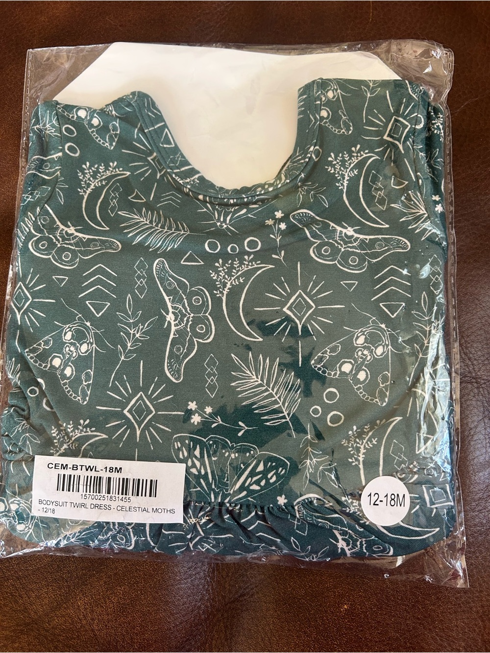 TSS 12-18 Celestial Moths Twirl Dress Bodysuit - Teal Green